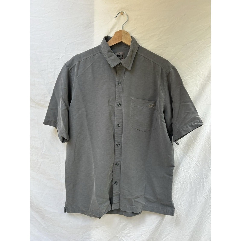 REI Modal Blend Shirt Mens Grey Short Sleeve Button Down Medium